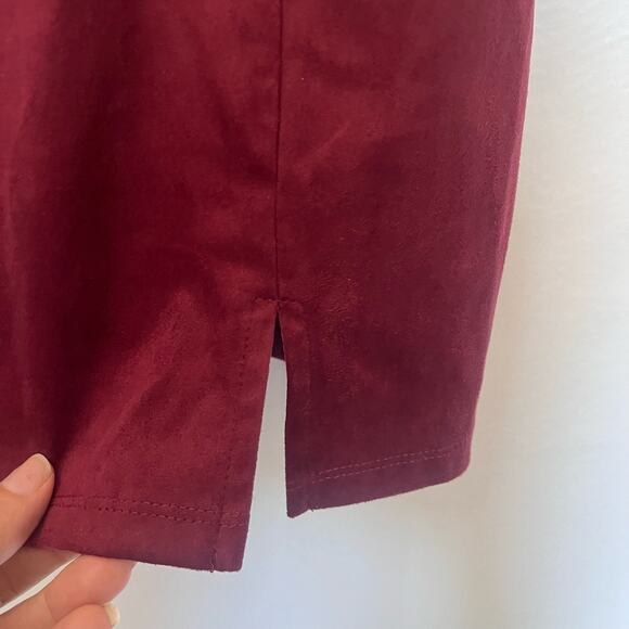 MI AMI Faux Suede Jumper Dress Sz XS Burgundy Y2k Dark Academia Retro Stretchy - Picture 4 of 12